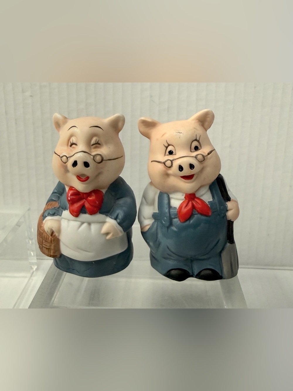 Vintage Ceramic Anthropomorphic Farmer Pig Figurines - Ma & Pa Set of 2